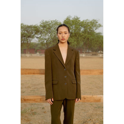 LABEL RAASA Olive Blazer with Pant (Set of 2)