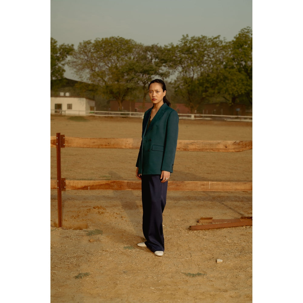 LABEL RAASA Green Bay Blazer with Waist Coat and Pant (Set of 3)