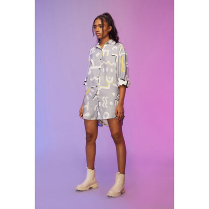 Label SOUS Grey Printed Playsuit