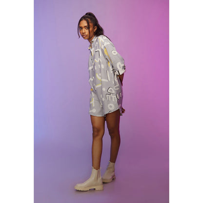 Label SOUS Grey Printed Playsuit