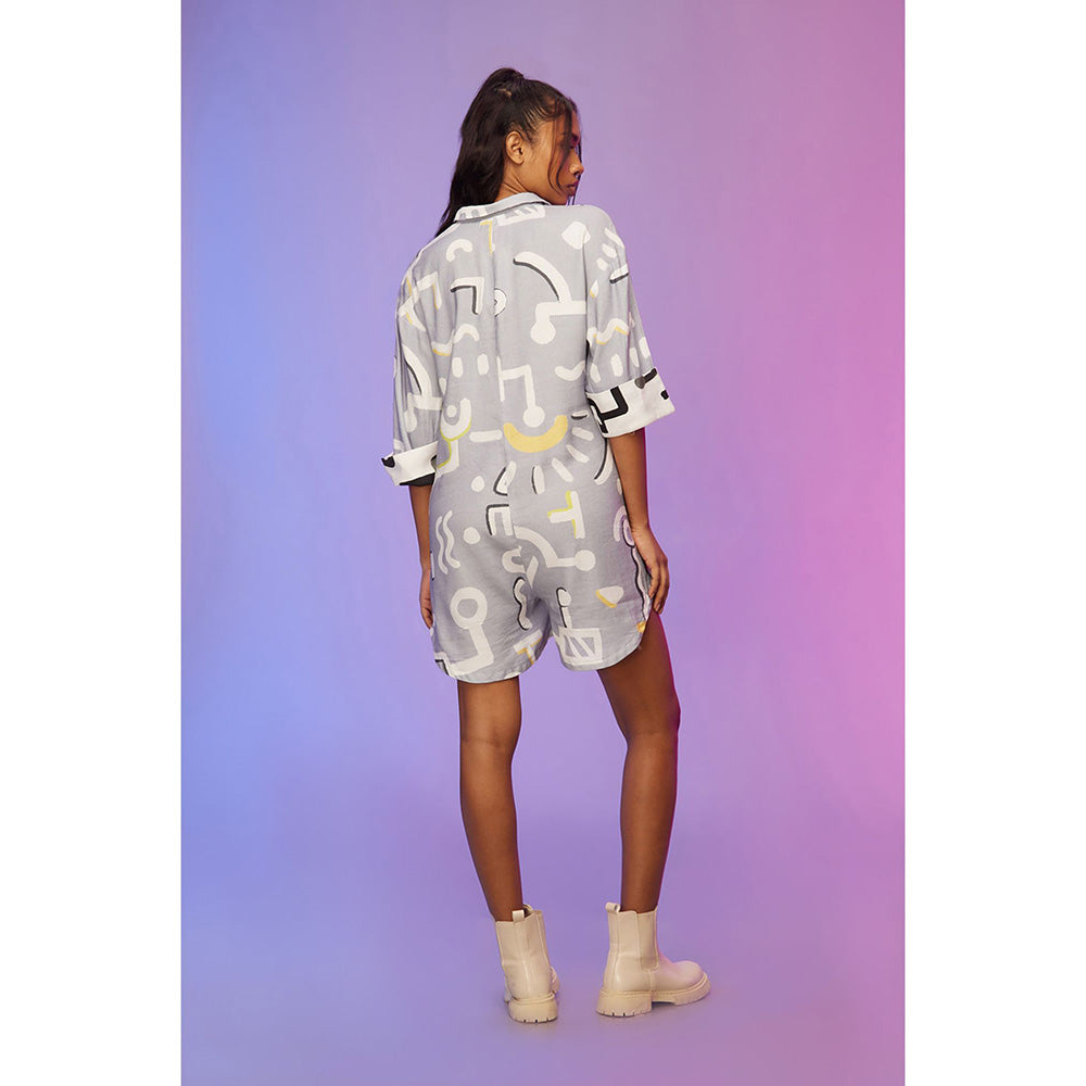 Label SOUS Grey Printed Playsuit