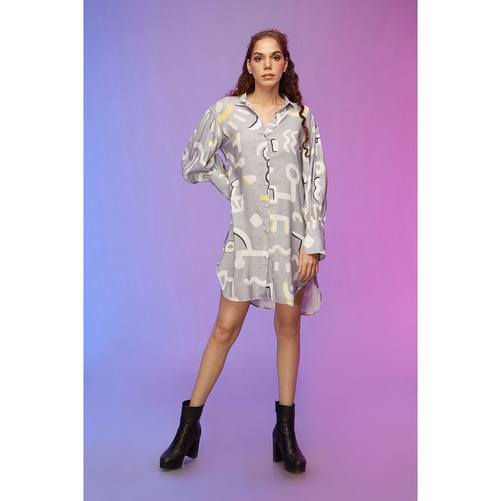 Label SOUS Grey Contemporary Cool Shirt Dress