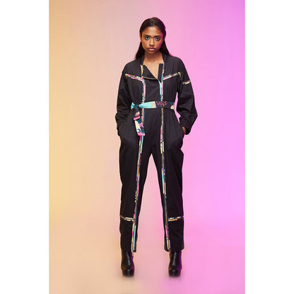 Label SOUS Black City Art Jumpsuit With Belt (Set of 2)