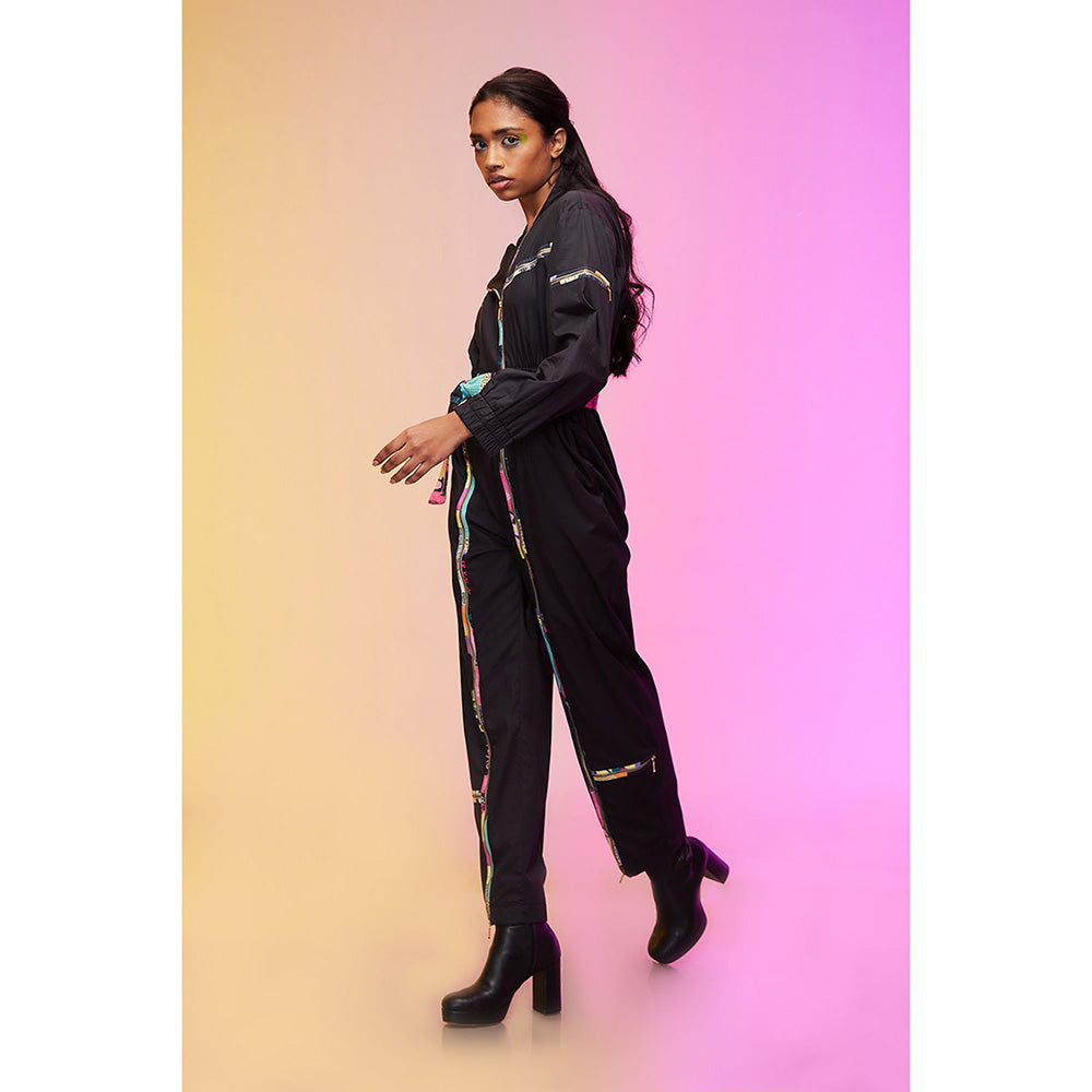 Label SOUS Black City Art Jumpsuit With Belt (Set of 2)