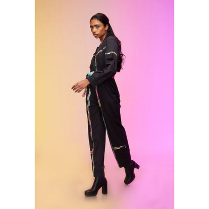Label SOUS Black City Art Jumpsuit With Belt (Set of 2)