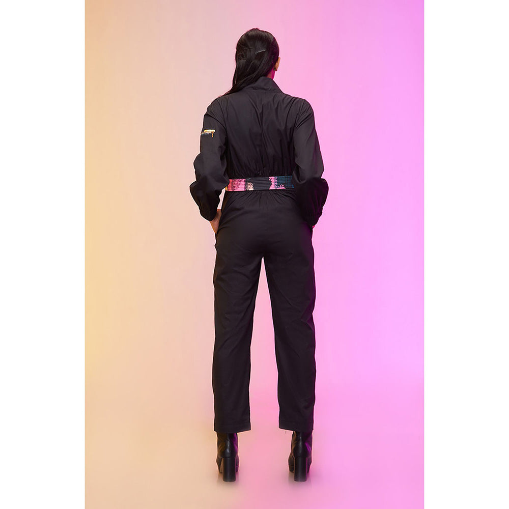 Label SOUS Black City Art Jumpsuit With Belt (Set of 2)