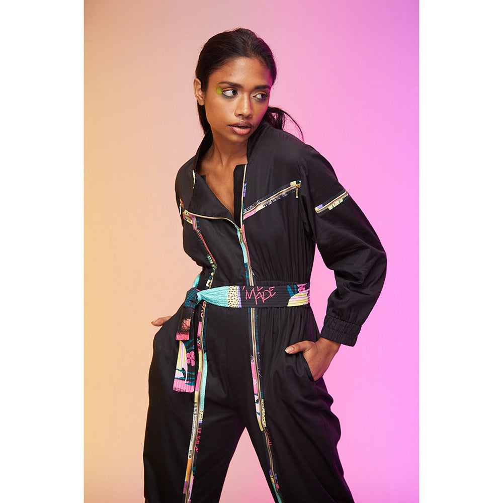 Label SOUS Black City Art Jumpsuit With Belt (Set of 2)
