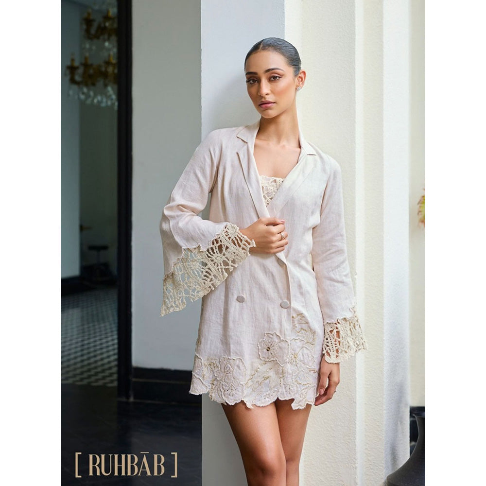 LABEL RUHBAB Crochet Applique & Thread Embroidery Blazer Dress