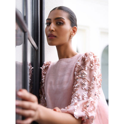 LABEL RUHBAB Hand Embroidered Sequinned Sleeves Dress