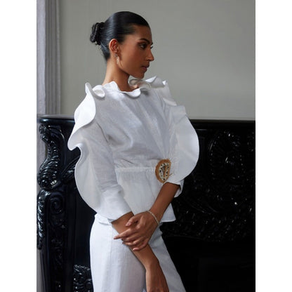 LABEL RUHBAB Draped Elaborate Ruffle Top