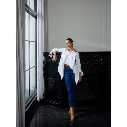 LABEL RUHBAB Draped Embroidered Collar Neck