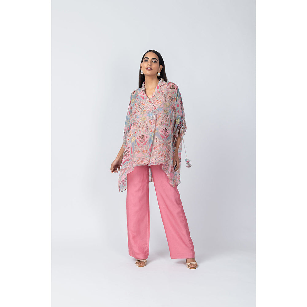 LABEL NAARITI Raha Pink Printed Top with Pant and Slip (Set of 3)