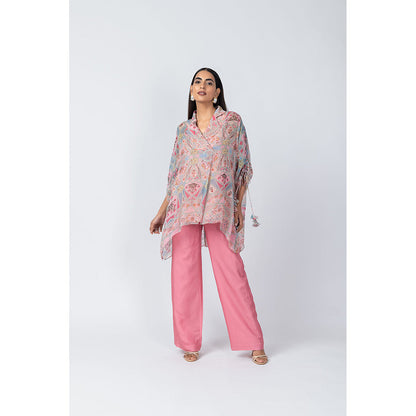 LABEL NAARITI Raha Pink Printed Top with Pant and Slip (Set of 3)
