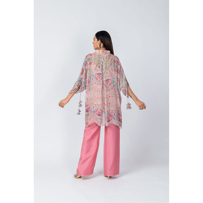 LABEL NAARITI Raha Pink Printed Top with Pant and Slip (Set of 3)