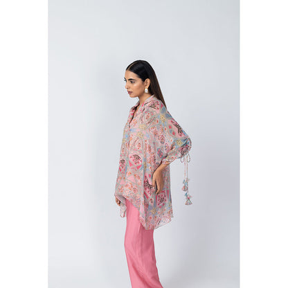 LABEL NAARITI Raha Pink Printed Top with Pant and Slip (Set of 3)