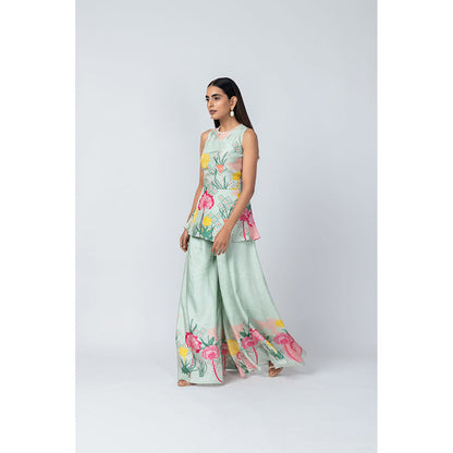 LABEL NAARITI Ananda Turquoise Kurti with Sharara (Set of 2)