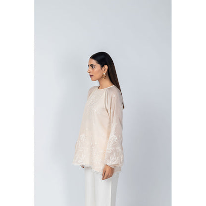 LABEL NAARITI Arzoo Beige and White Top with Pant (Set of 2)