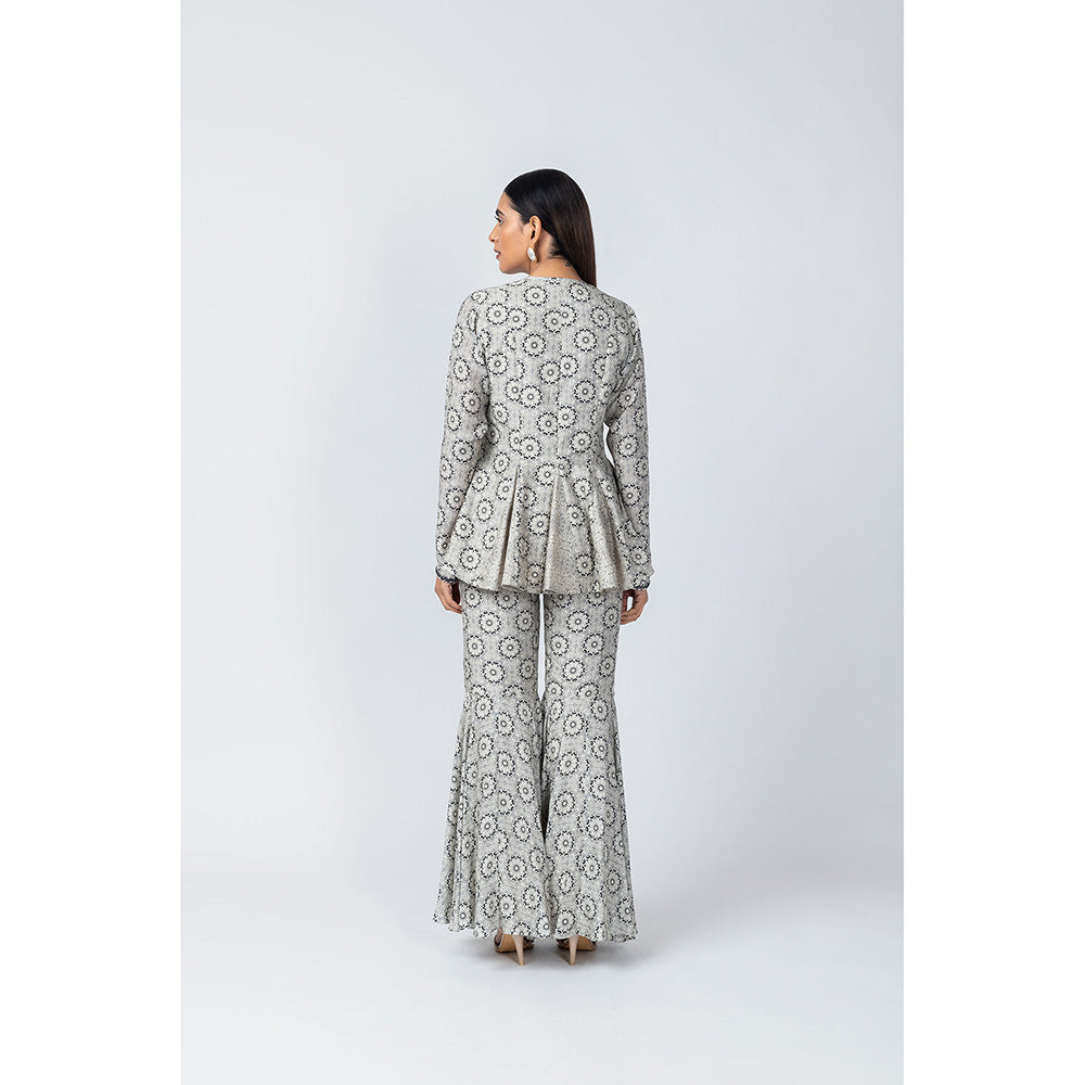LABEL NAARITI Ada Grey Printed Top with Sharara (Set of 2)