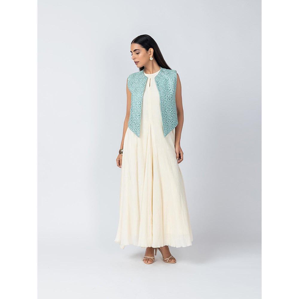 LABEL NAARITI Blue Mira Dress with Overlays (Set of 2)