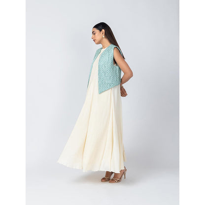 LABEL NAARITI Blue Mira Dress with Overlays (Set of 2)