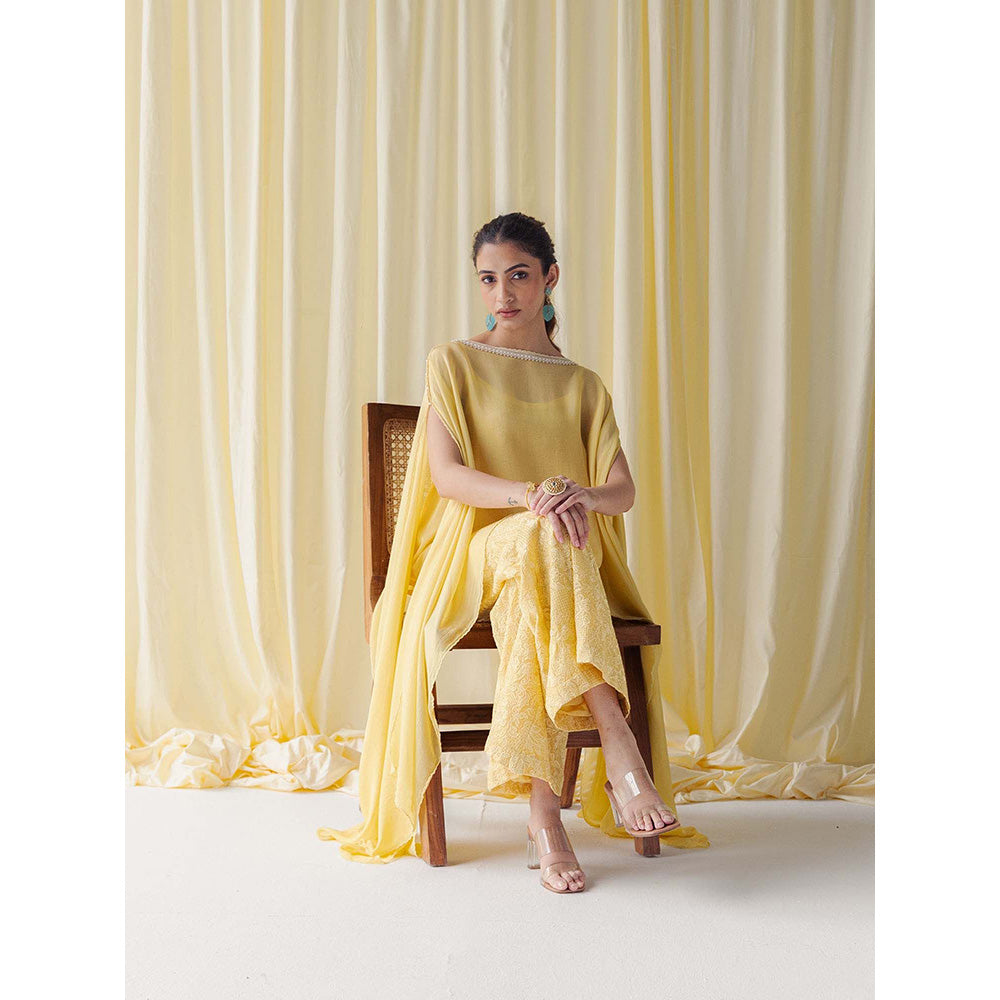LABEL NAARITI Zerina Yellow Top with Palazzo and Slip (Set of 3)