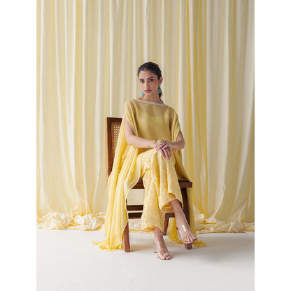 LABEL NAARITI Zerina Yellow Top with Palazzo and Slip (Set of 3)