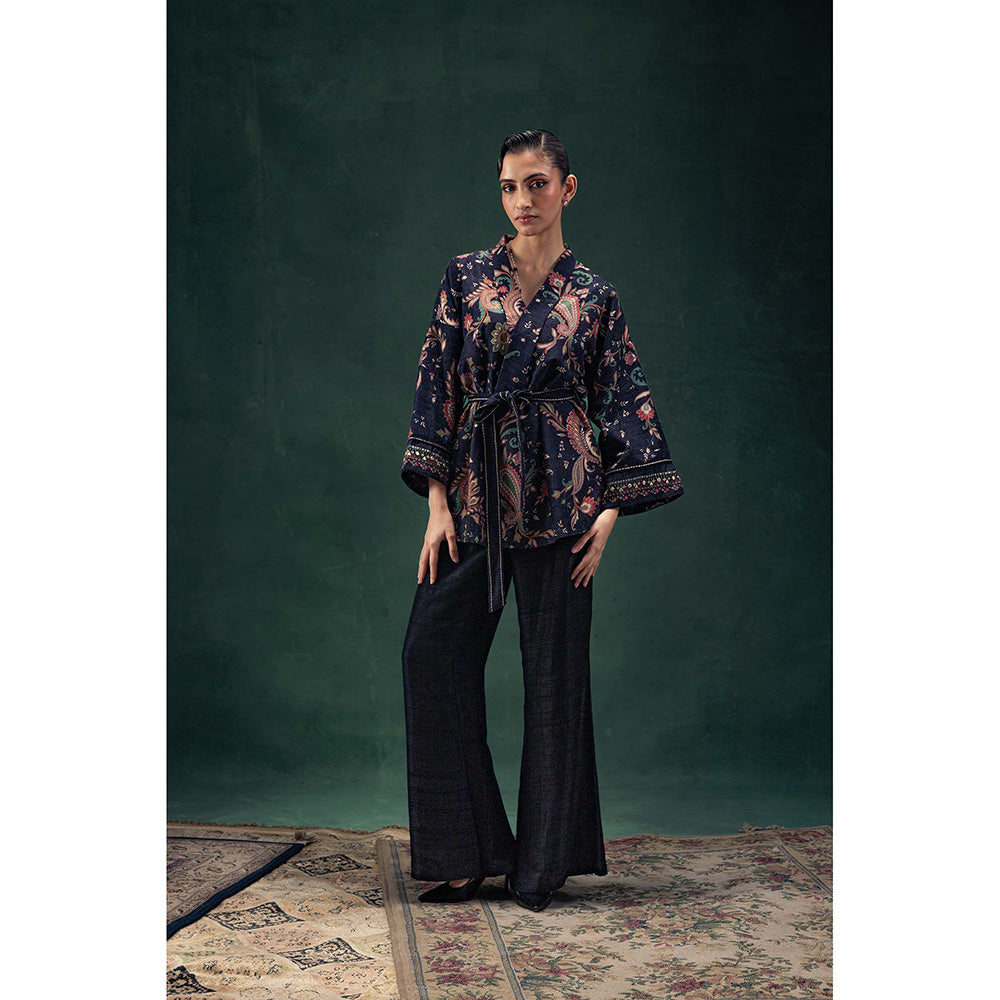 LABEL NAARITI Yasmin Black Top with Palazzo and Belt (Set of 3)