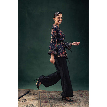 LABEL NAARITI Yasmin Black Top with Palazzo and Belt (Set of 3)