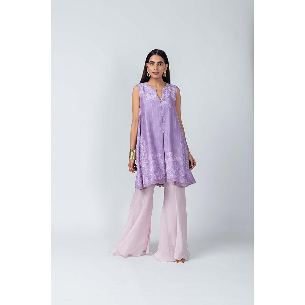 LABEL NAARITI Zara Purple Top with Sharara (Set of 2)