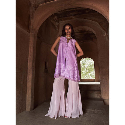 LABEL NAARITI Zara Purple Top with Sharara (Set of 2)
