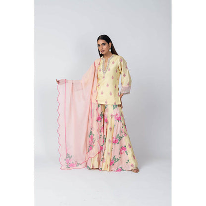 LABEL NAARITI Shabana Yellow Kurti with Sharara and Dupatta (Set of 3)
