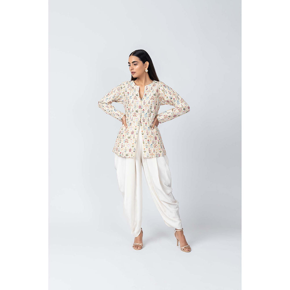 LABEL NAARITI Mirza Ivory Top with Dhoti Pant (Set of 2)