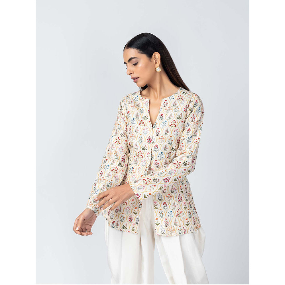 LABEL NAARITI Mirza Ivory Top with Dhoti Pant (Set of 2)