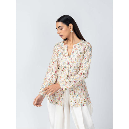 LABEL NAARITI Mirza Ivory Top with Dhoti Pant (Set of 2)