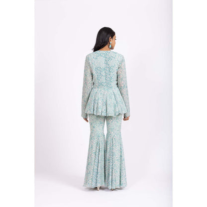 LABEL NAARITI Ira Blue Jacket with Sharara (Set of 2)