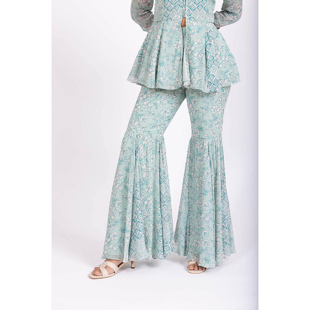 LABEL NAARITI Ira Blue Jacket with Sharara (Set of 2)