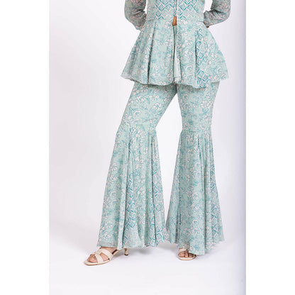 LABEL NAARITI Ira Blue Jacket with Sharara (Set of 2)
