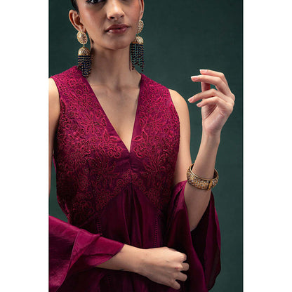 LABEL NAARITI Iraaya Wine Kurta with Palazzo and Dupatta (Set of 3)