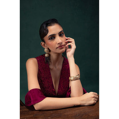 LABEL NAARITI Iraaya Wine Kurta with Palazzo and Dupatta (Set of 3)