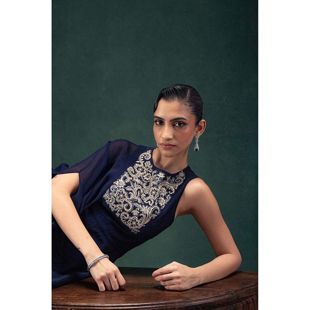 LABEL NAARITI Ishani Navy Blue Top with Pant (Set of 2)