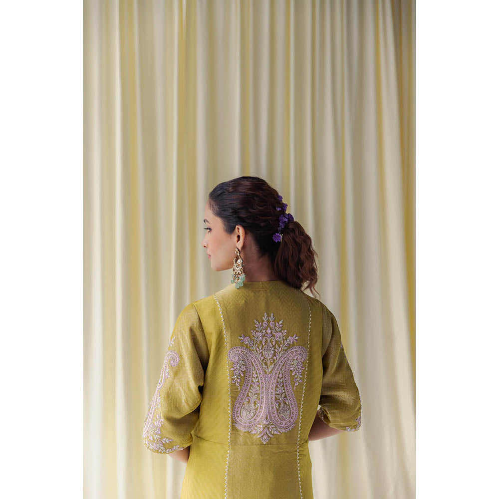 LABEL NAARITI Ahana Yellow Anarkali Kurta with Palazzo and Dupatta (Set of 3)