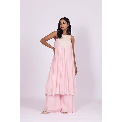 LABEL NAARITI Pink Embroidered Saumya Kurta with Palazzo (Set of 2)