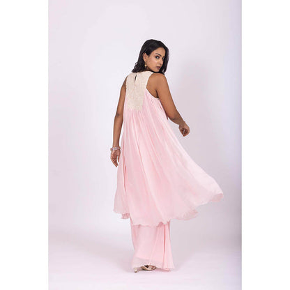LABEL NAARITI Pink Embroidered Saumya Kurta with Palazzo (Set of 2)