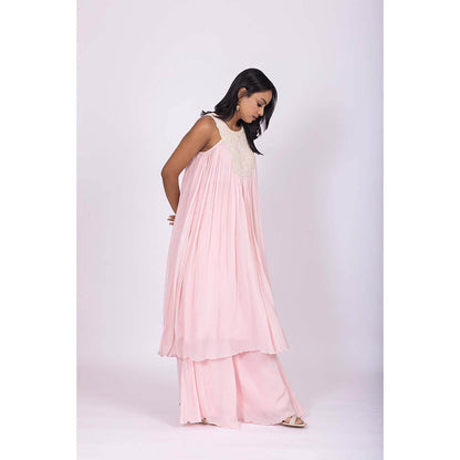 LABEL NAARITI Pink Embroidered Saumya Kurta with Palazzo (Set of 2)