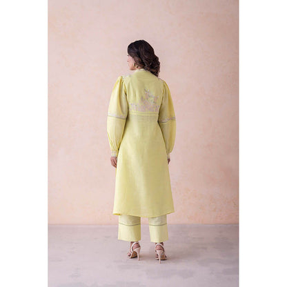 LABEL NAARITI Yellow Embroidered Anya Kurta with Pant (Set of 2)