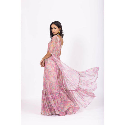LABEL NAARITI Pink Embroidered Nalini Blouse with Sharara and Jacket (Set of 3)