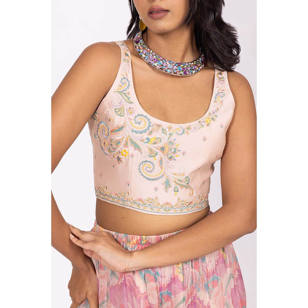 LABEL NAARITI Pink Embroidered Nalini Blouse with Sharara and Jacket (Set of 3)