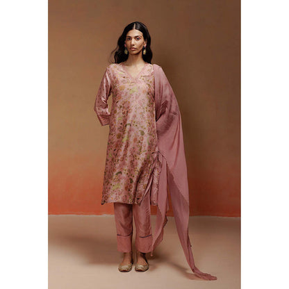 LABEL NAARITI Samia Embroidered Pink Kurta with Pant and Dupatta