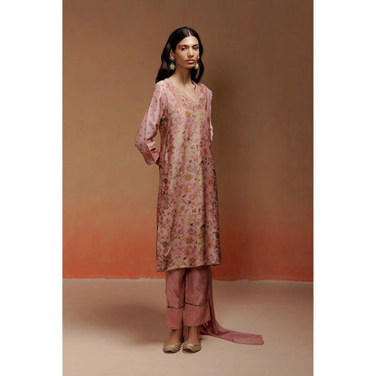 LABEL NAARITI Samia Embroidered Pink Kurta with Pant and Dupatta