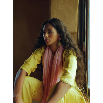 LABEL NAARITI Siyara Embroidered Yellow Kurta with Pant and Dupatta